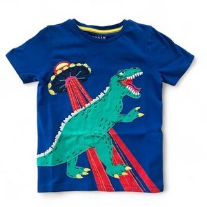 New Mini Boden Blue UFO Dinosaur T-Shirt Boys Size 6-7